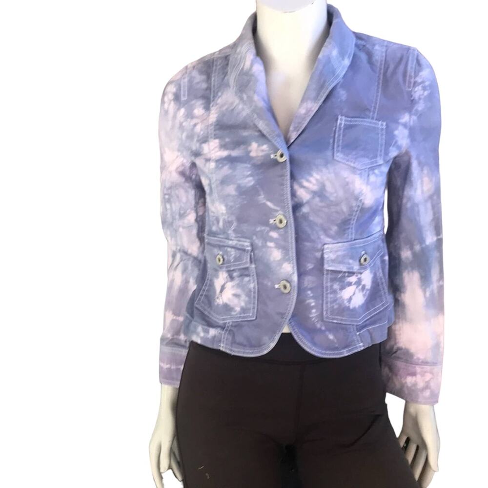 Vintage GAP Purple Tie Dye Denim Two Button Jacket Cotton Women's Size 2 - Picture 2 of 8